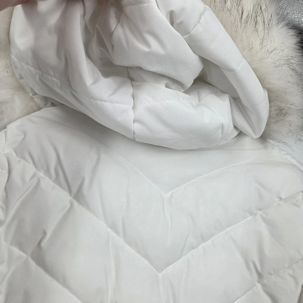 Michael Kors Puffer Jacket Detachable Hood MK White Faux Fur Trim M Quilted
